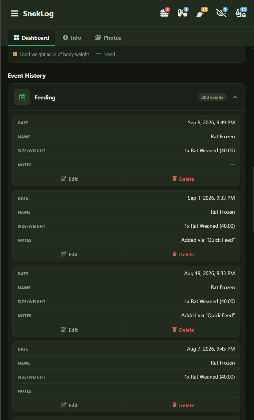 Dashboard Events Mobile