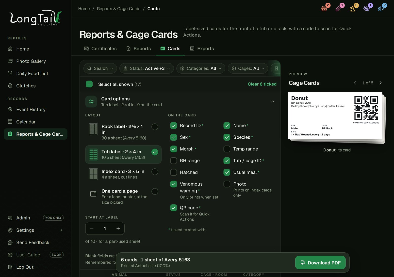 Cage card options