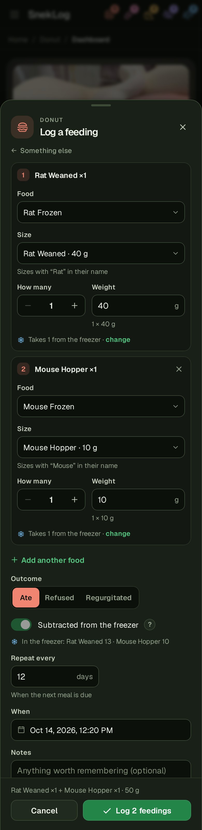 The Feeding form