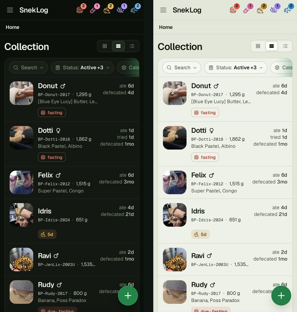 Dark and Light themes side by side
