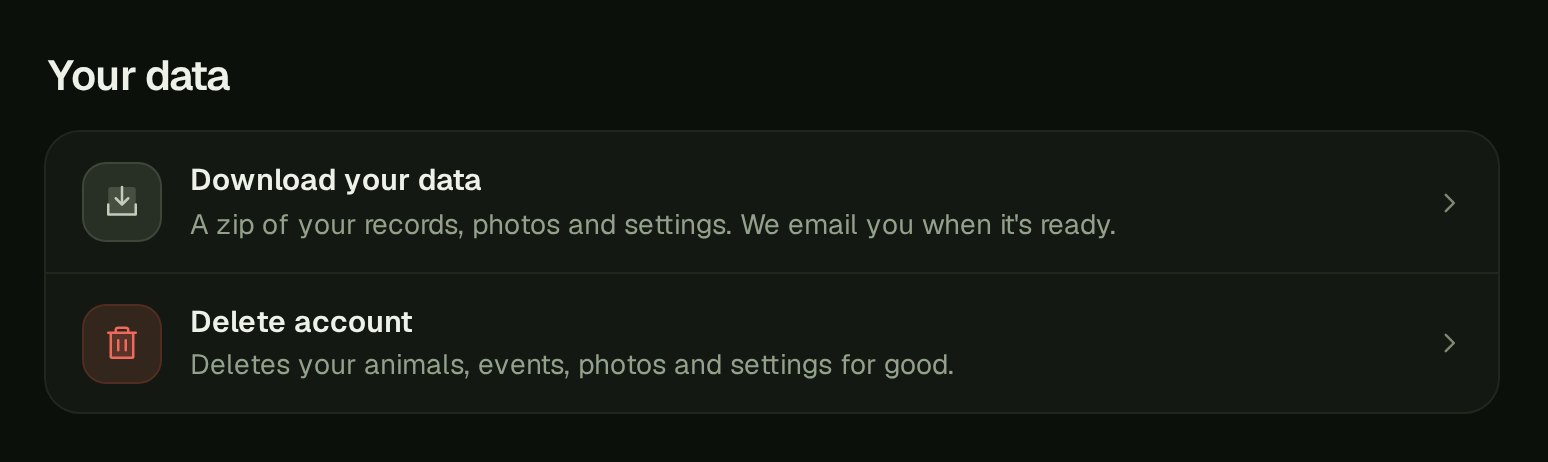 Your data on the Account page