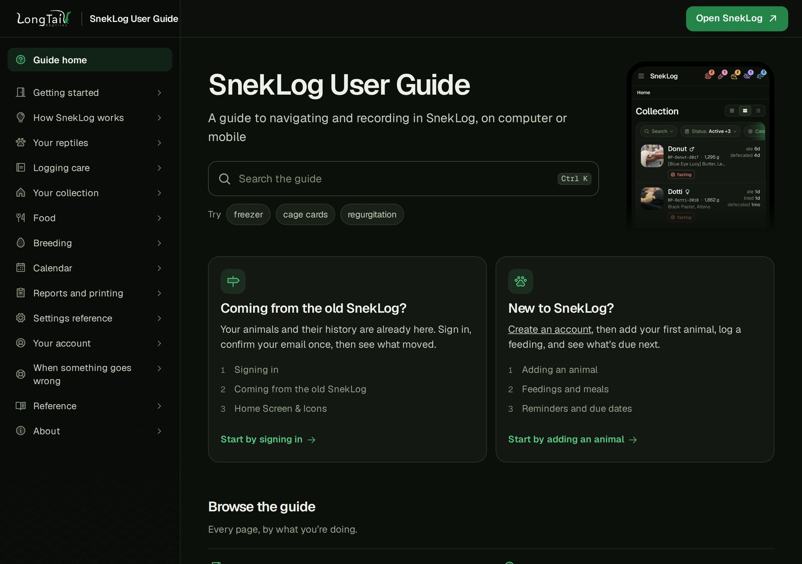 The new User Guide's home page