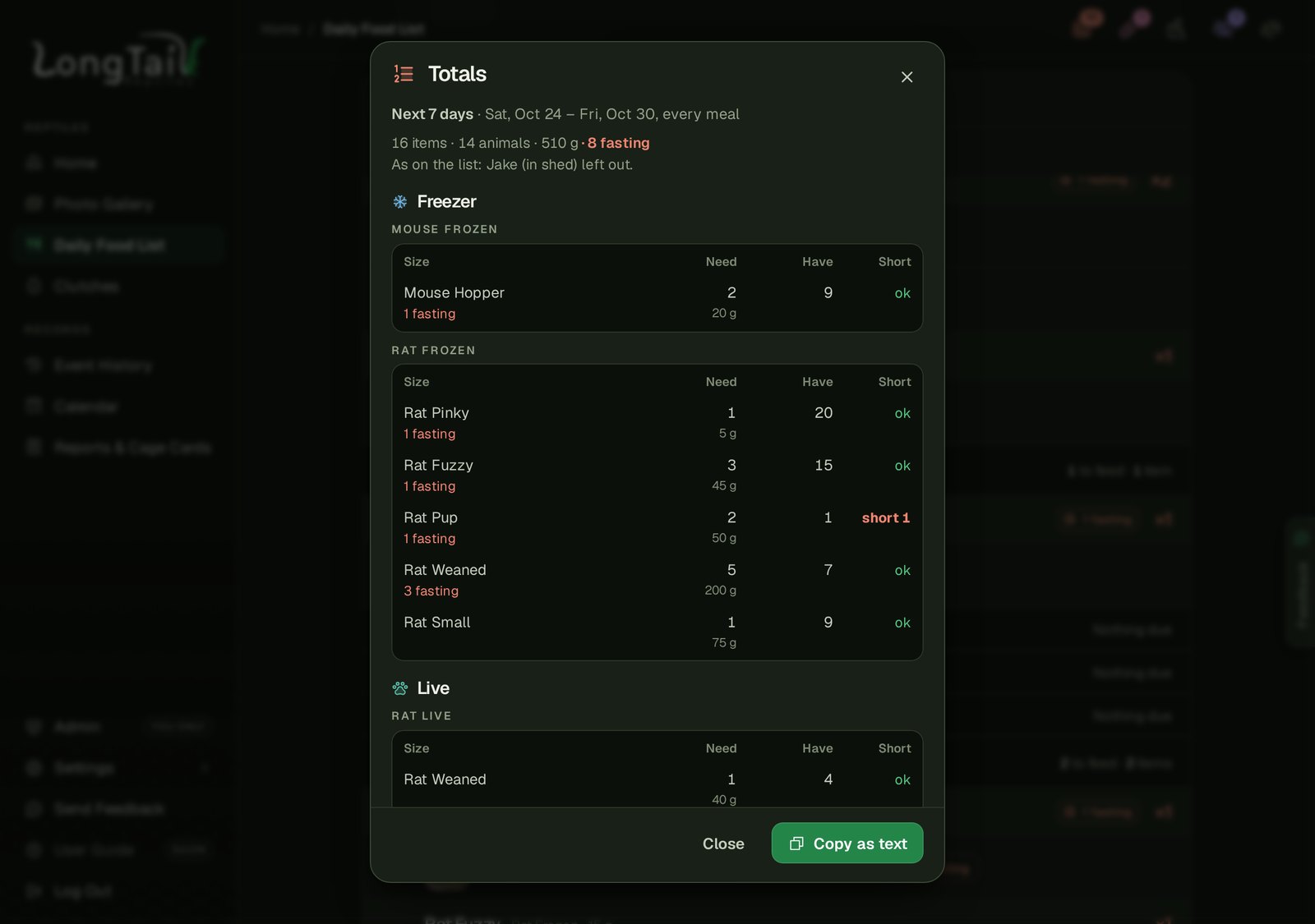 The Totals sheet